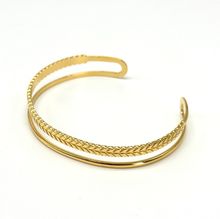 Bracelet Jonc à deux bandes parallèles en acier de couleur dorée
