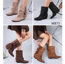 Bottines mi-mollet effet daim style bohème à franges et boucle taille 36 - 41