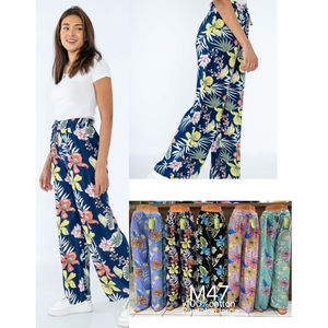 Pantalon large fleuri 100% coton avec confort et style estival