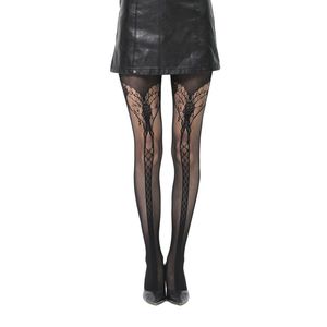 Collants résille noirs à maillage fin à motif linéaire verticale sur l'arrière