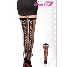 Bas résille fantaisie avec lacets décoratifs à l'arrière de la jambe