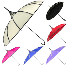 Parapluie forme pagode en polyester uni avec bordure à pois
