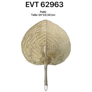 Éventail en paille tressée d'une silhouette feuille de palmier