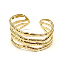 Bracelet jonc doré en acier inoxydable à bandes finition martelée