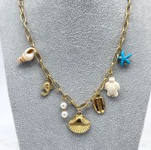 Collier à breloques en acier inoxydable doré sur le thème marin