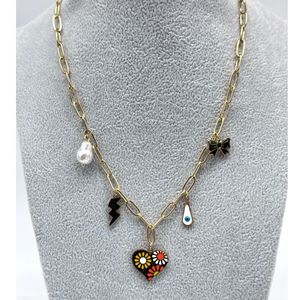 Collier à maillons dorés en acier inoxydable à plusieurs breloques