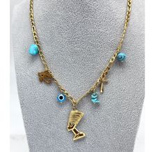 Collier doré à breloques acier inoxydable thème Égyptien et Protecteur