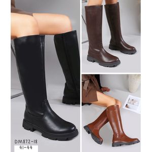 Bottes hautes en similicuir à glissière et semelle crantée grande taille 41-44