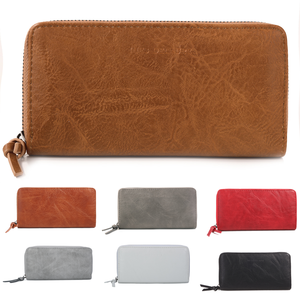 Portefeuille à fermeture éclair rectangulaire en simili cuir uni