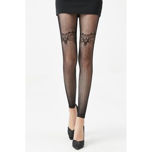 Collants en résille sans pied à motif petits pois et dentelle florale