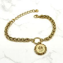Bracelet maille entrelacée dorée avec pendentif Coq Gaulois
