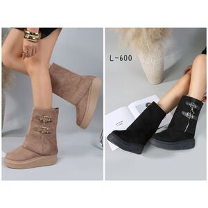 Bottines plateforme effet daim avec boucles et zips décoratifs taille 36-41