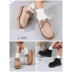 Bottines mocassins en suédine doublées de fausse fourrure à lacets taille 36-41