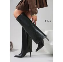Bottes hautes à bout pointu et talon haut fin au design plié taille 36-41