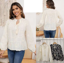 Blouse bohème à broderie anglaise col rond avec liens à nouer