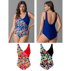 Maillot de bain 1 pièce grande taille avec motif de fleurs tropicales