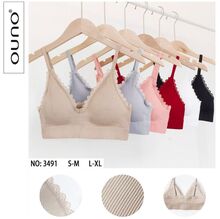Brassière sans coutures décolleté en V  avec une bordure en dentelle festonnée