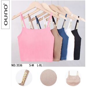 Débardeur côtelé sans coutures, orné des bretelles à chaîne décorative dorée