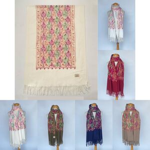 Écharpe épaisse à franges avec broderies florales multicolores