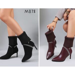 Bottines bout et talon pointus avec bande de strass et col en maille taille 36-41