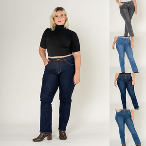 Jean coton stretch pour grande taille en coupe droite et haute
