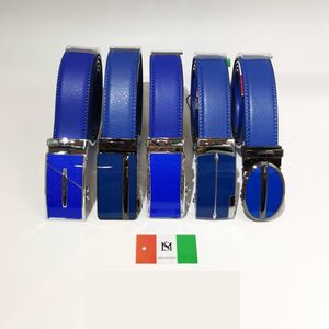 Ceinture en cuir sans trous bleu roi à système de boucle automatique