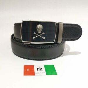 Ceinture automatique en cuir de vachette à boucle tête de mort
