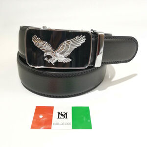 Ceinture automatique en cuir de vachette à boucle aigle argenté