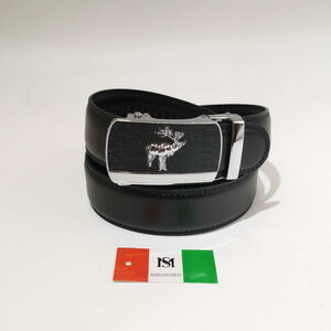 Ceinture automatique en cuir de vachette à boucle élan argenté