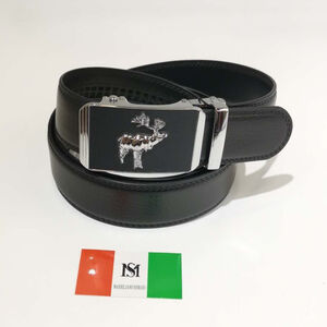 Ceinture automatique en cuir de vachette à boucle décor élan