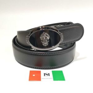 Ceinture automatique en cuir de vachette à boucle ovale tête de mort