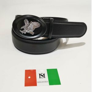 Ceinture automatique en cuir de vachette à boucle ovale noir aigle argenté