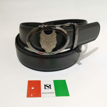 Ceinture automatique en cuir de vachette à boucle ovale noir tête de loup