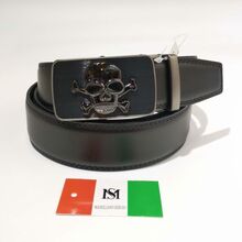Ceinture automatique en cuir de vachette à boucle design tête de mort