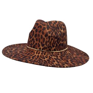 Chapeau fedora à motif intégral en léopard et une fine bande dorée