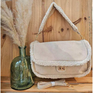 Sac aspect daim bordé de fausse fourrure avec rabat à fermoir pivotant