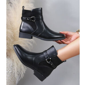 Bottines en simili cuir lisse avec suédine et une sangle décor grande taille 41-44