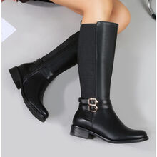Bottes en simili et élastique à double bride avec boucle grande taille 41-44