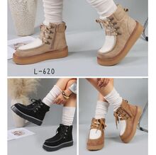 Bottines fourrées en suédine à lacets sur semelle épaisse taille 36-41