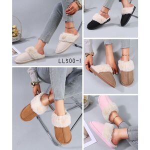 Chaussons mules fourrés en suédine avec col en fausse fourrure taille 36-41