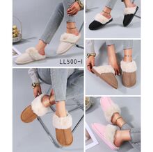 Chaussons mules fourrés en suédine avec col en fausse fourrure taille 36-41