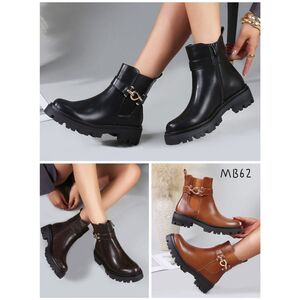 Bottines chealsea à semelle crantée avec bride et chaîne dorée taille 36-41