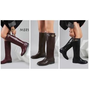 Bottes cavalières à talon plat et boucle dorée ornementale taille 36-41