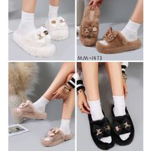 Mules d'intérieur en fourrure synthétique à nœud ornemental taille 36-41