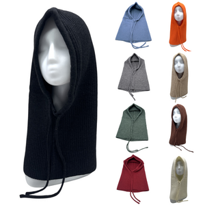 Bonnet cagoule à capuche en maille côtelée  avec  un cordon de serrage