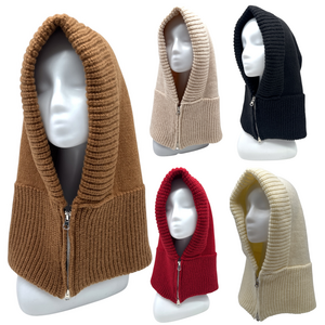 Bonnet cagoule en maille côtelée épaisse avec une fermeture éclair métallique
