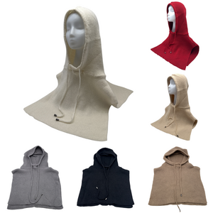 Bonnet cagoule en maille douce à une large écharpe avec un cordon de serrage