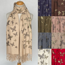 Écharpe élégante à motifs papillon dorés, douceur et raffinement