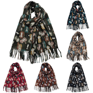 Écharpe chaude à imprimé chat ornée de franges fines - 3 pièces