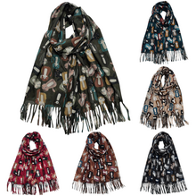 Écharpe chaude à imprimé chat ornée de franges fines - 3 pièces